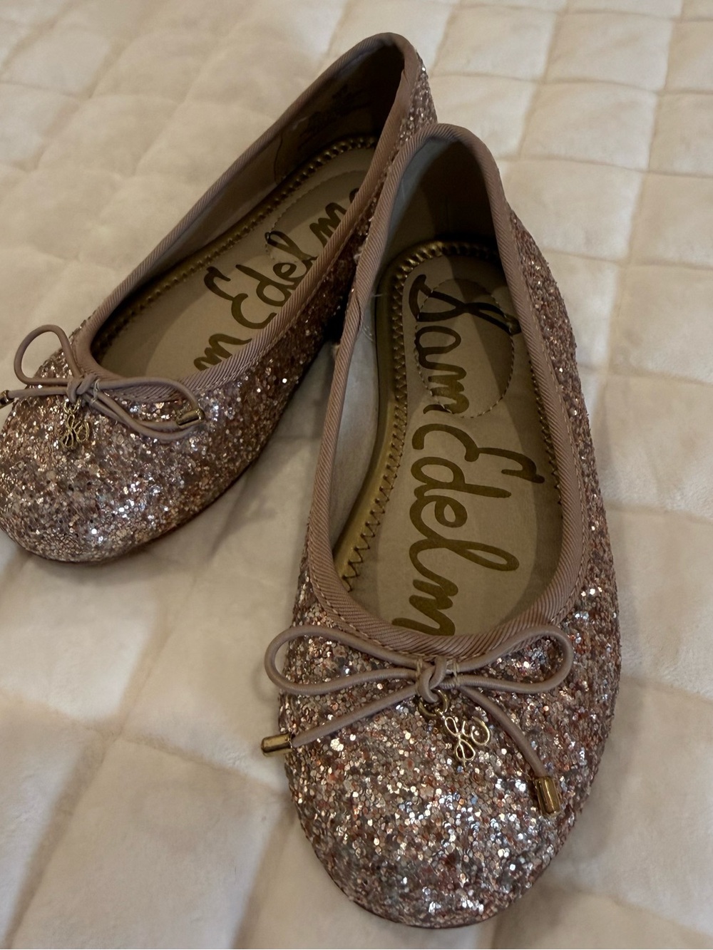 Sam Edelman Kids Felicia Glitter Ballet Flats Rose Gold Sparkle Size 12